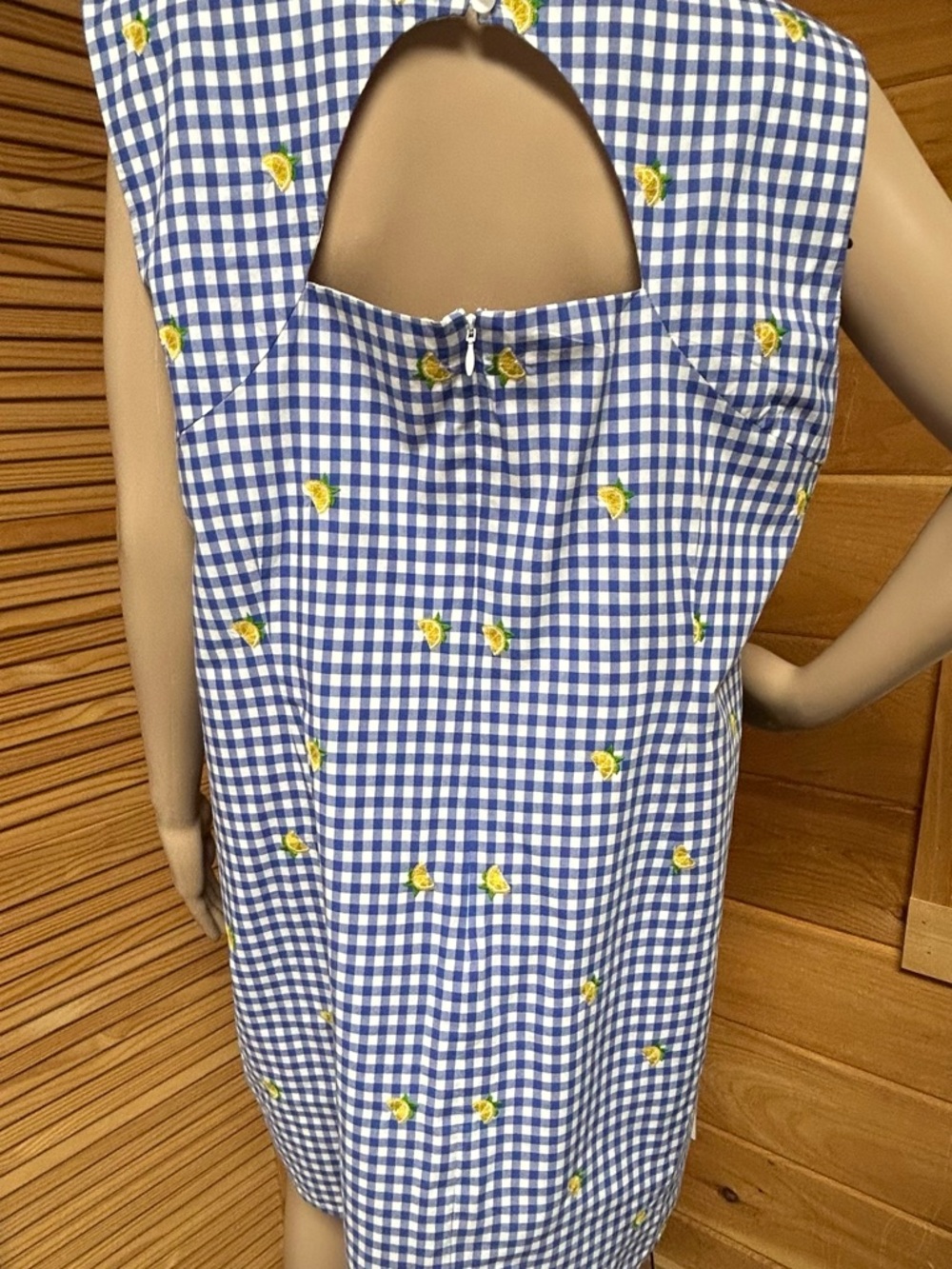 Dress 20WP lined 100% cotton 35” length 24” pit to pit flat blue gingham lemons - Picture 5 of 10